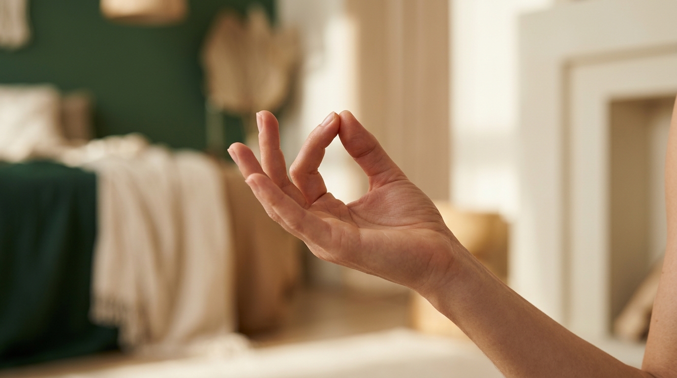 Hand mit Fingergeste in ruhigem Raum &ndash; Symbol f&uuml;r einen NLP-Anker